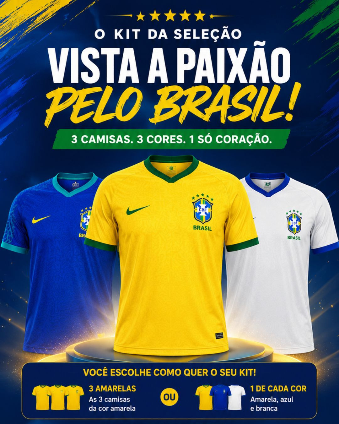 kit 3 camisas da Seleção